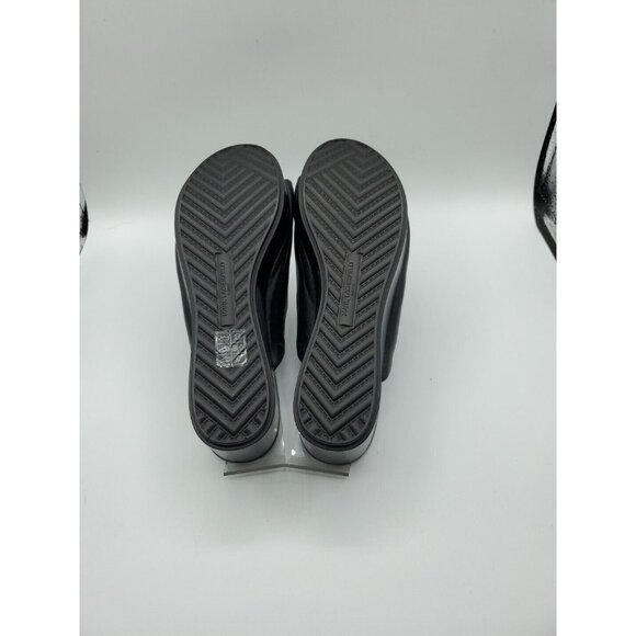 Karl Lagerfeld 'Lyric' 38.5 Black Leather Slide Wedge Platform 8 Sandals NWOB - Picture 12 of 14